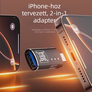2 az1-ben USB-C OTG adapter USB-A porttal adatátvitelhez és töltéshez, támogatja a külső merevlemezt, billentyűzetet és egeret mobiltelefonokhoz
