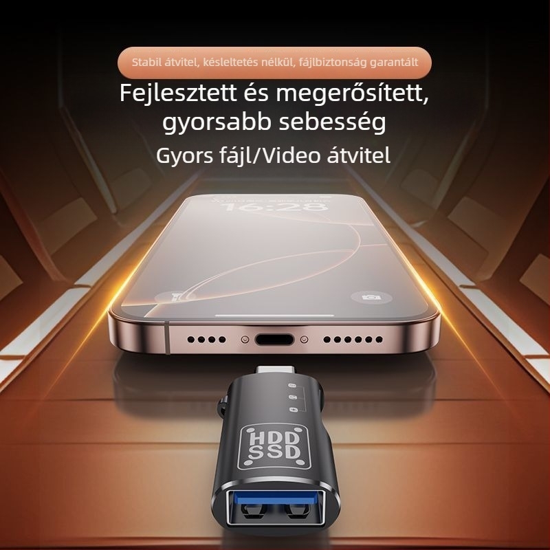2 az1-ben USB-C OTG adapter USB-A porttal adatátvitelhez és töltéshez, támogatja a külső merevlemezt, billentyűzetet és egeret mobiltelefonokhoz