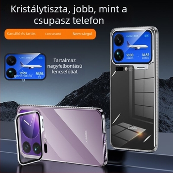 Xiaomi 17 Pro Max védőtok átlátszó jégkristályos objektívvel, beépített állvánnyal, ütésálló védelem