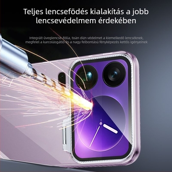 Xiaomi 17 Pro Max védőtok átlátszó jégkristályos objektívvel, beépített állvánnyal, ütésálló védelem