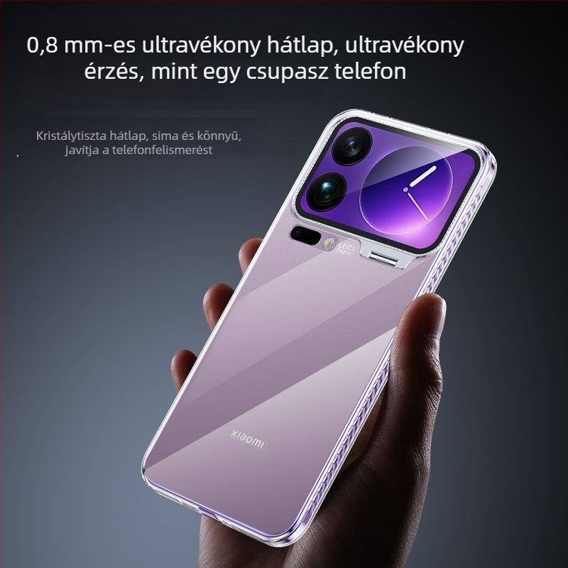 Xiaomi 17 Pro Max védőtok átlátszó jégkristályos objektívvel, beépített állvánnyal, ütésálló védelem