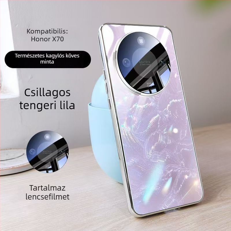 Honor X70 telefon tok - teljes körű ütésvédelmet nyújtó, edzett üveg, Aurora minta