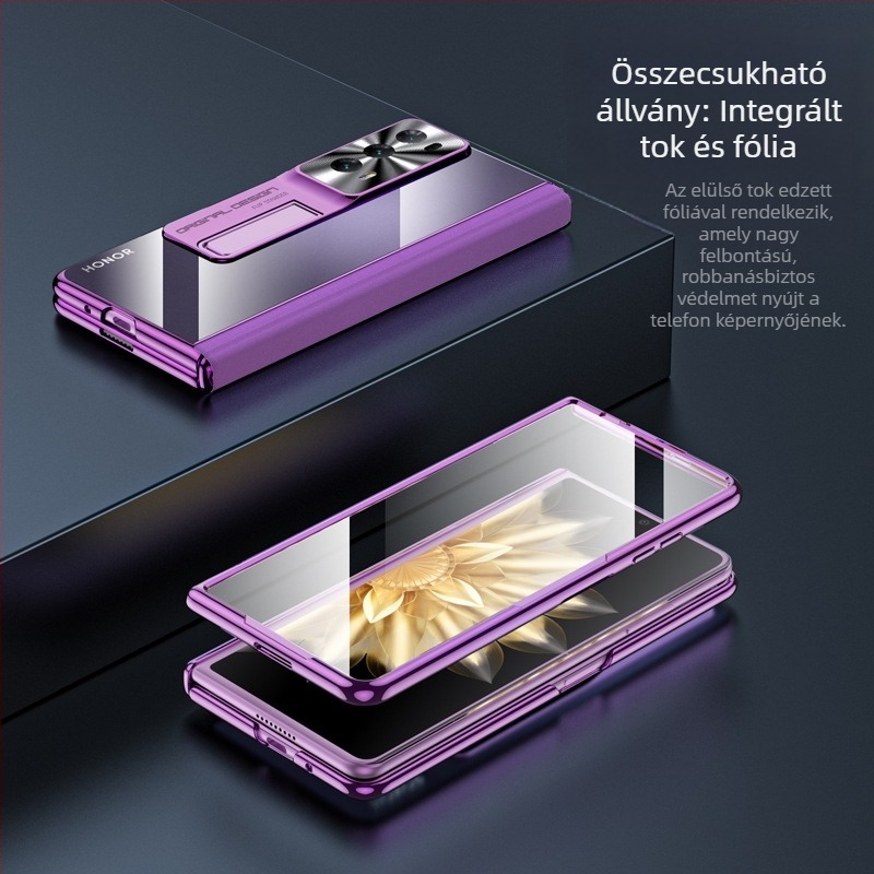 Honor MagicV2 átlátszó elektroplatinált védőtok, teljes lefedettség, középső tengelyes zsanérvédelmi megoldással