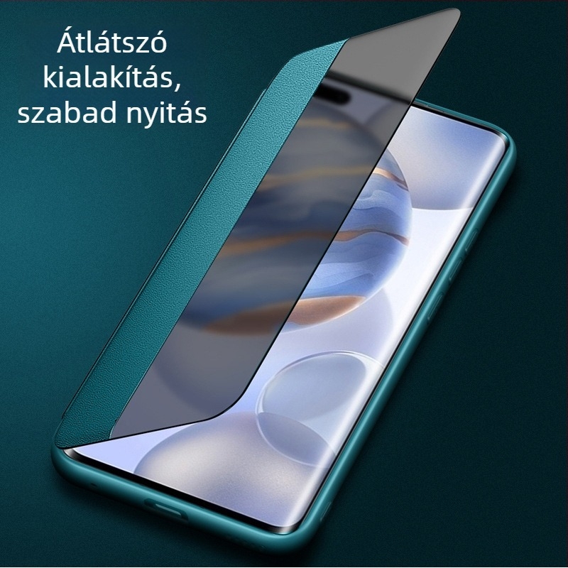 Szilikon védőtok Honor X70 és Honor X60 Pro számára, fedél hajtogatós és ablakkal, ujjlenyomat-mentes
