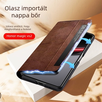 Bőr flip tok Honor MagicV2RSR-hez teljes lefedettséggel, VS2 hajtogatható kijelzővel és okos nézetablakkal