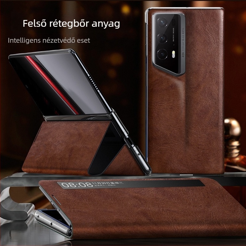 Bőr flip tok Honor MagicV2RSR-hez teljes lefedettséggel, VS2 hajtogatható kijelzővel és okos nézetablakkal