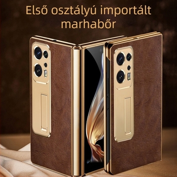 OPPO Find N2 valódi bőr védőtok kameraobjektív védelemmel, beépített állvánnyal és esésállósággal