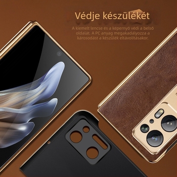 OPPO Find N2 valódi bőr védőtok kameraobjektív védelemmel, beépített állvánnyal és esésállósággal