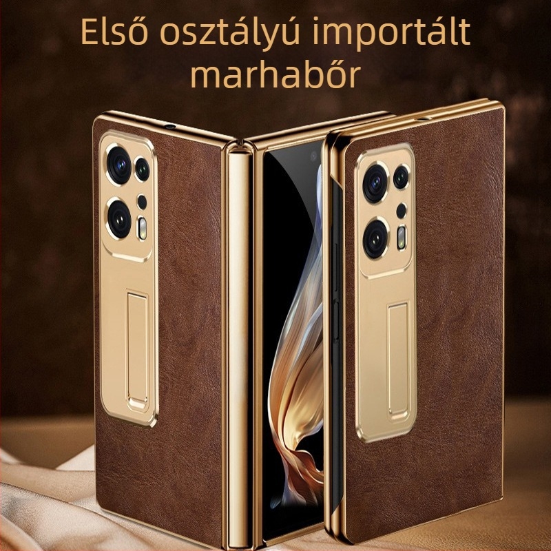 OPPO Find N2 valódi bőr védőtok kameraobjektív védelemmel, beépített állvánnyal és esésállósággal