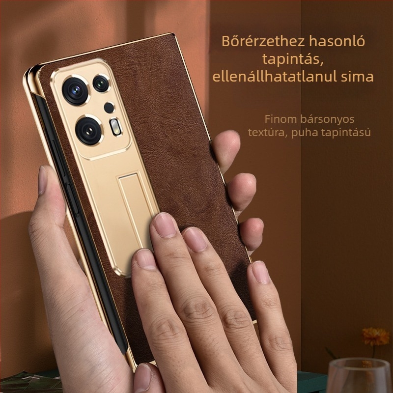 OPPO Find N2 valódi bőr védőtok kameraobjektív védelemmel, beépített állvánnyal és esésállósággal