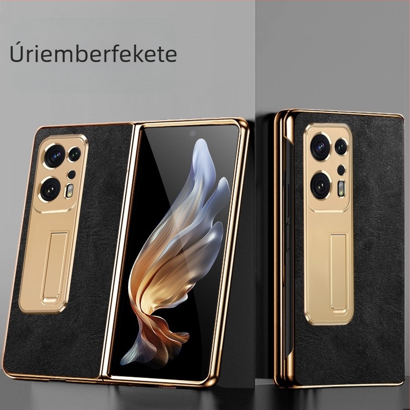 OPPO Find N2 valódi bőr védőtok kameraobjektív védelemmel, beépített állvánnyal és esésállósággal