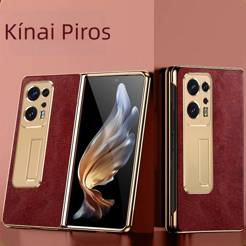 OPPO Find N2 valódi bőr védőtok kameraobjektív védelemmel, beépített állvánnyal és esésállósággal