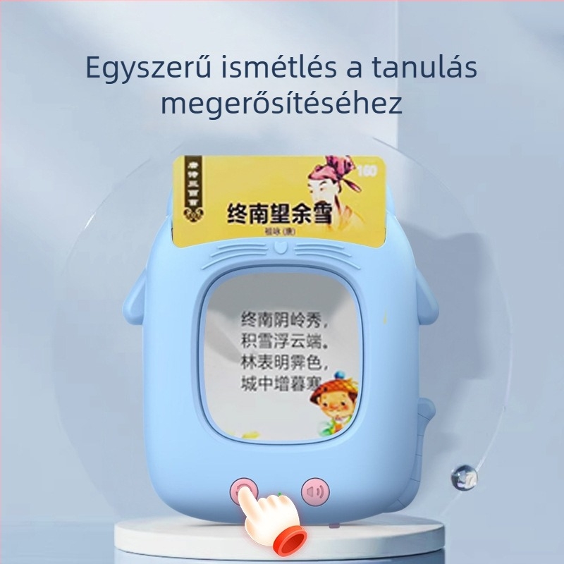 Macska témájú korai oktatási gép kártyahelyekkel — zene, ABS anyag, memóriamentes, lítium akkumulátoros működés, 4–6 éveseknek