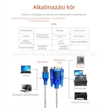 USB-RS232 DB9 soros kábel 9‑pin konverterrel, 340-es chippel
