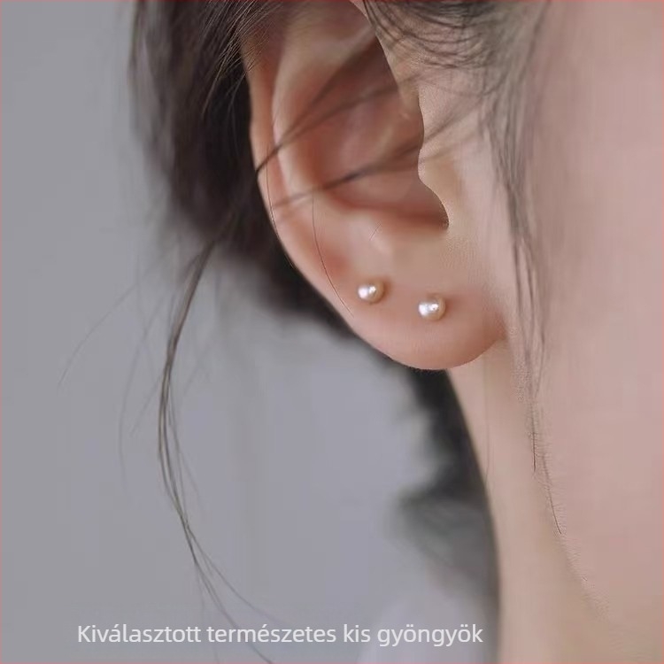 S999 Sterling ezüst geometriai retro stílusú édesvízi igazgyöngy fülbevalók nőknek, kicsik, egyszerűek, elegánsak