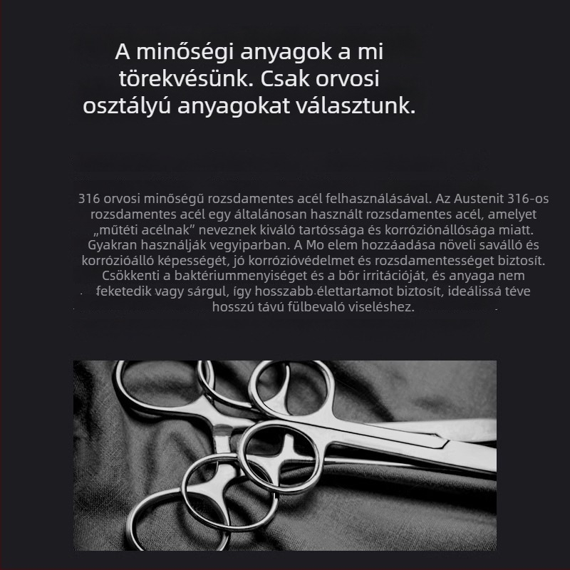 Titánacél fülbevalók elektropolírozott felülettel, nőknek – minimalist stílus