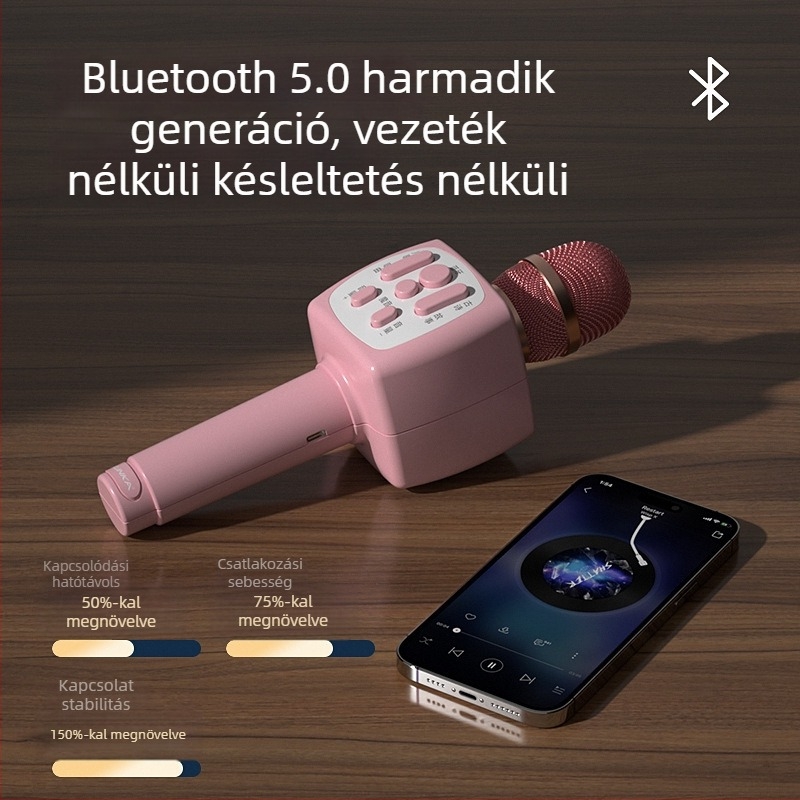 Vezeték nélküli Bluetooth gyerekeknek készült mikrofon rajzfilmszerű dizájnnal és beépített hangszóróval — karaoke játék, ABS anyag, 7–14 éveseknek