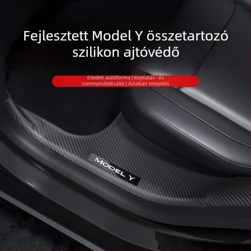 Tesla Model Y első és hátsó ajtó küszöbök, műanyag, csúszásmentes védelem