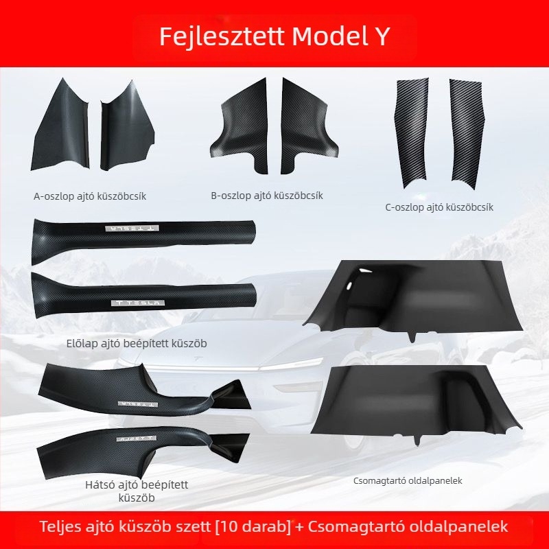 Tesla Model Y első és hátsó ajtó küszöbök, műanyag, csúszásmentes védelem