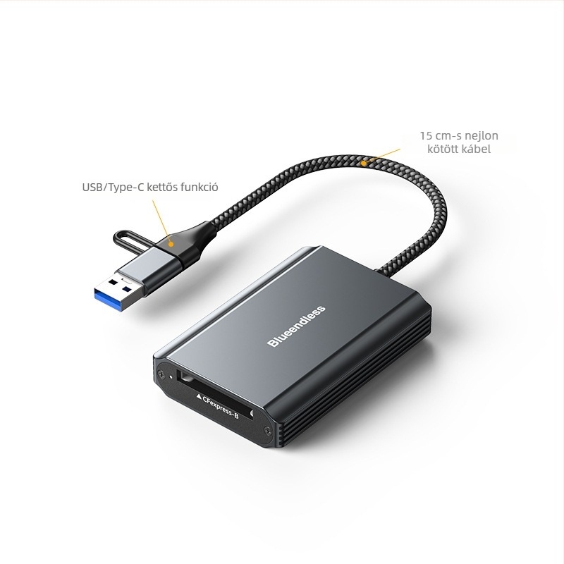 Ötportos USB 3.2 gyors memóriakártyaolvasó CF/SD/TF támogatással, USB-C/USB kettős csatlakozó, alumíniumötvözet ház, 5V tápegység