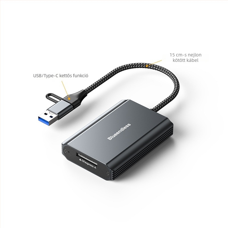 Ötportos USB 3.2 gyors memóriakártyaolvasó CF/SD/TF támogatással, USB-C/USB kettős csatlakozó, alumíniumötvözet ház, 5V tápegység