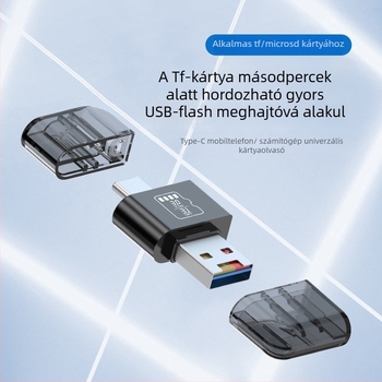 TF kártyaolvasó USB 3.1, Type-C és USB, 2-in-1, fém ház