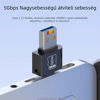 TF kártyaolvasó USB 3.1, Type-C és USB, 2-in-1, fém ház