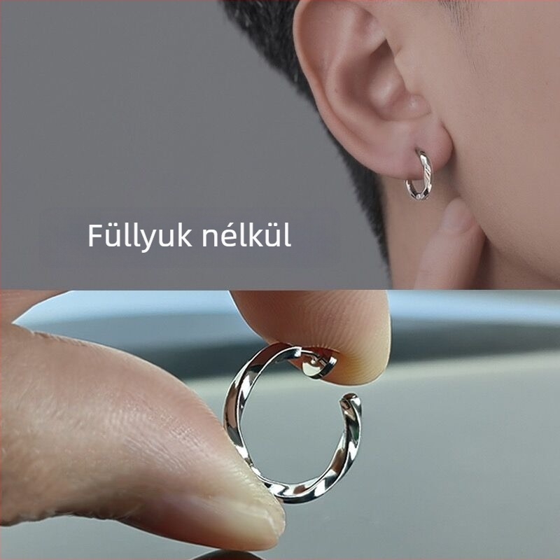 Möbius fülklipsz – Uniszex, titánacél, lyuk nélküli, polírozott felület, hip-hop stílus