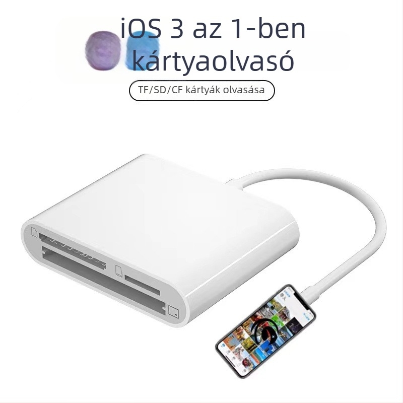 Három az egyben USB 2.0 kártyaolvasó dokkoló Apple készülékekhez
