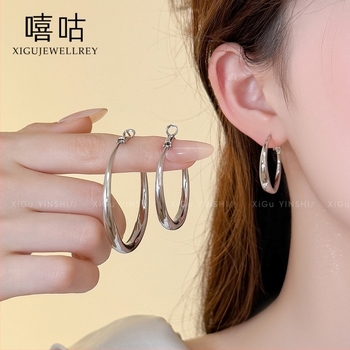 Heehee S999 ezüst sterling fülbevaló nagy kör alakú karikák széles karika elegáns stílus