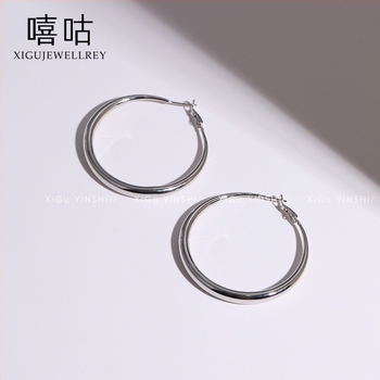 Heehee S999 ezüst sterling fülbevaló nagy kör alakú karikák széles karika elegáns stílus
