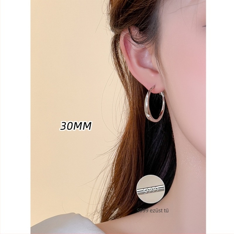Heehee S999 ezüst sterling fülbevaló nagy kör alakú karikák széles karika elegáns stílus