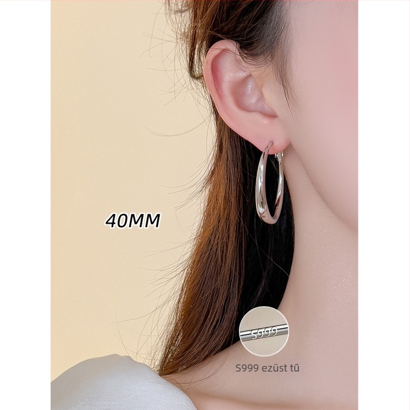 Heehee S999 ezüst sterling fülbevaló nagy kör alakú karikák széles karika elegáns stílus