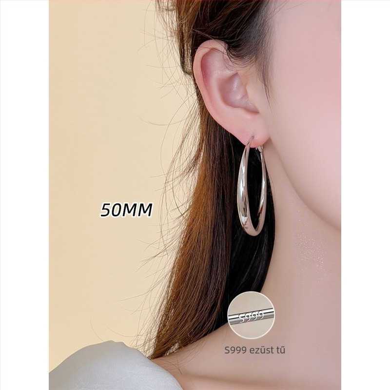 Heehee S999 ezüst sterling fülbevaló nagy kör alakú karikák széles karika elegáns stílus