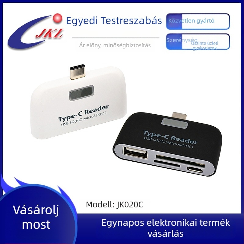 OTG 4 az 1-ben kártyaolvasó USB-C/USB 2.0-vel, SD/SDHC/TF támogatással — külső olvasó Apple iPhone/iPad, Android telefonok, számítógépek és tabletek számára