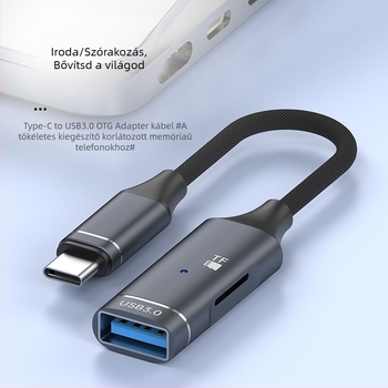 Type-C TF memóriakártyaolvasó OTG adapter USB 3.0, külső kivitel, alumínium ötvözet test