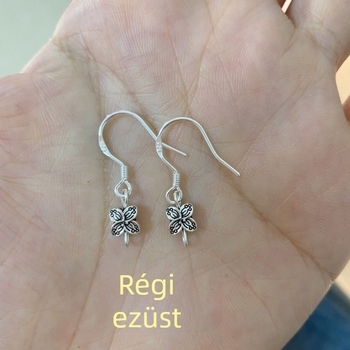 925-ös sterling ezüst négylevelű lóhere fülbevaló DIY félkész készlet kerek fejű tűkkel és achát gyöngyökkel