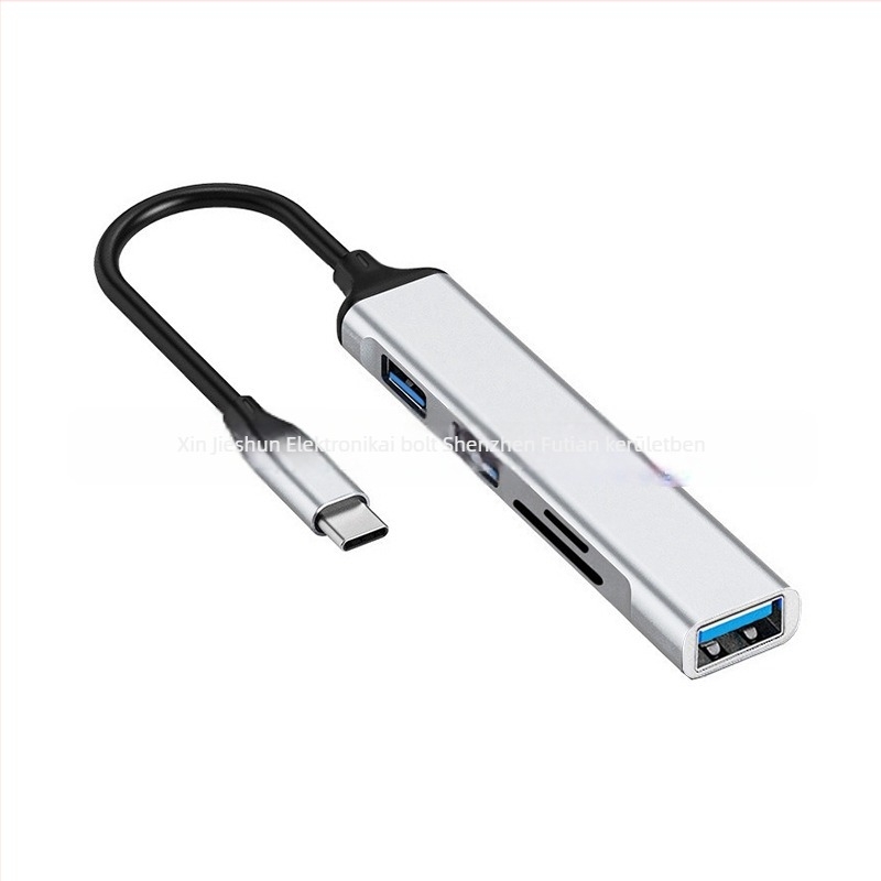 Öt az egyben USB 3.0 dokkoló állomás USB hubbal, SD/TF kártyaolvasóval és Type-C konverterrel (fém+ABS ház)