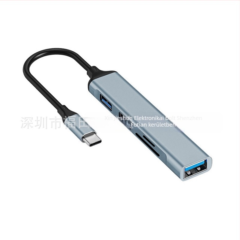 Öt az egyben USB 3.0 dokkoló állomás USB hubbal, SD/TF kártyaolvasóval és Type-C konverterrel (fém+ABS ház)
