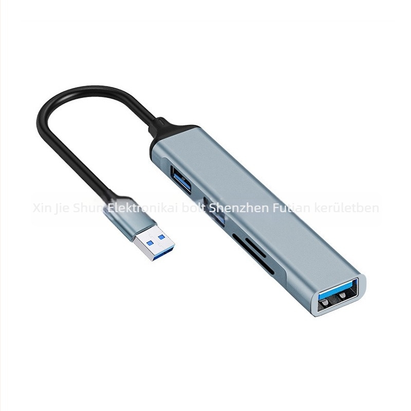 Öt az egyben USB 3.0 dokkoló állomás USB hubbal, SD/TF kártyaolvasóval és Type-C konverterrel (fém+ABS ház)