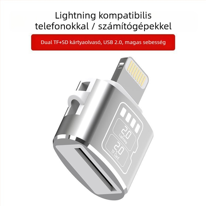 SD/TF kártyaolvasó világítással – Lightning interfész, alumínium ötvözet, külső szerelés, 20 g