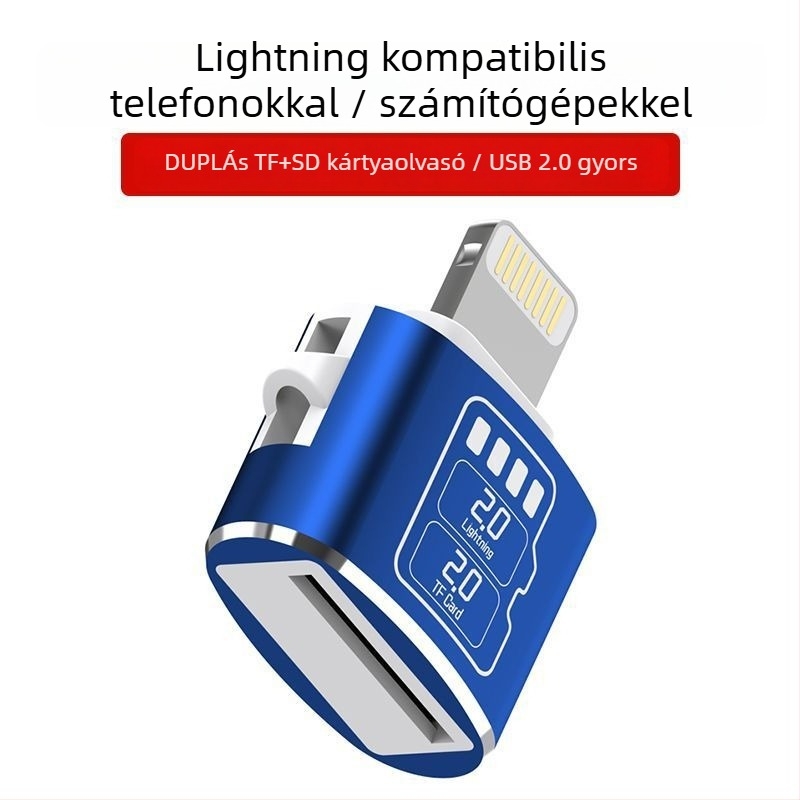 SD/TF kártyaolvasó világítással – Lightning interfész, alumínium ötvözet, külső szerelés, 20 g