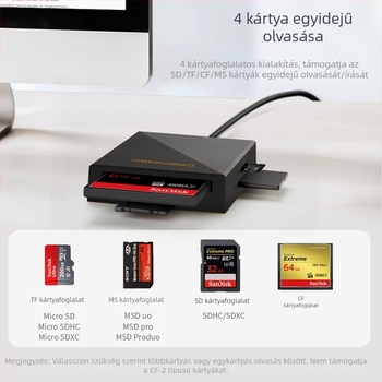 Négy az egyben USB 3.0 kártyaolvasó CF, MS, SD és TF – telefonokhoz és számítógépekhez