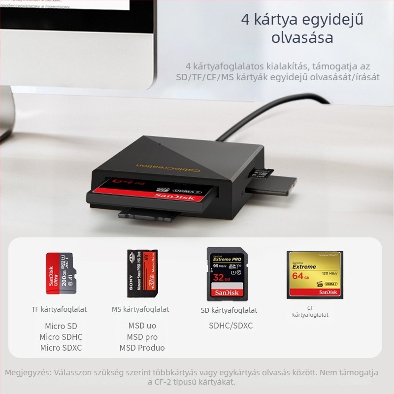 Négy az egyben USB 3.0 kártyaolvasó CF, MS, SD és TF – telefonokhoz és számítógépekhez