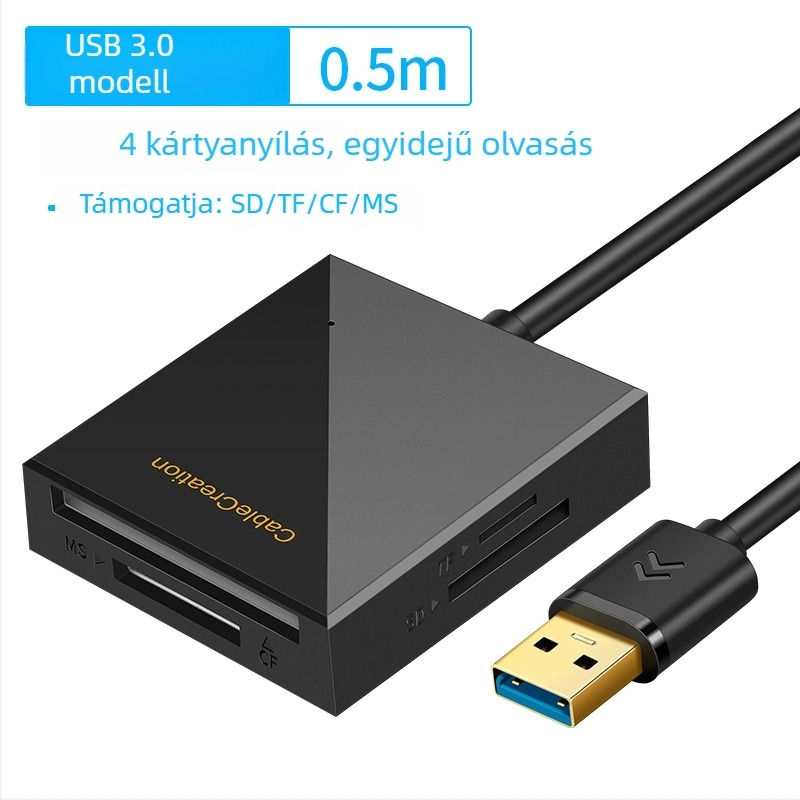 Négy az egyben USB 3.0 kártyaolvasó CF, MS, SD és TF – telefonokhoz és számítógépekhez