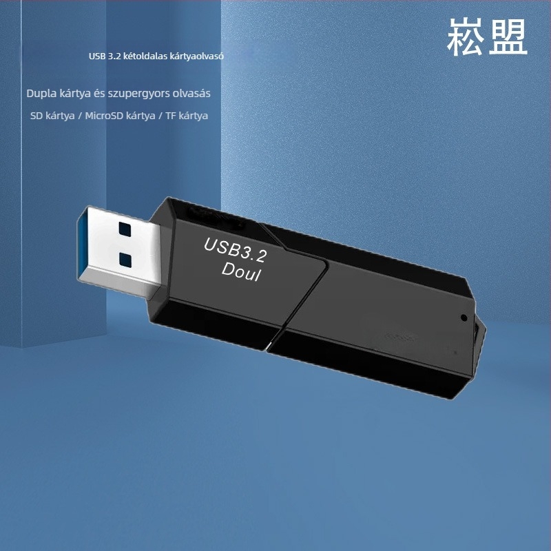 USB 3.0 kártyaolvasó SD/TF, kihúzható kupakkal, 2–in–1 gyors olvasás/írás SD/TF/MicroSD