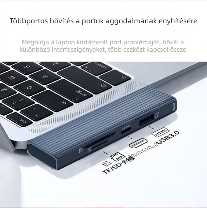 Type-C tabletához készült dokk SD/TF-olvasóval, 2 USB 3.0 porttal és töltéssel – alumíniumötvözet