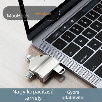 All-in-One kártyaolvasó USB 2.0 OTG adapterrel SD/TF támogatással, cinkötvözet kivitel, modell P-7O, USB-C/Apple/Android OTG kompatibilitás