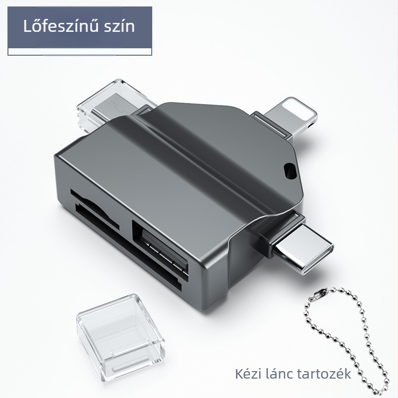 All-in-One kártyaolvasó USB 2.0 OTG adapterrel SD/TF támogatással, cinkötvözet kivitel, modell P-7O, USB-C/Apple/Android OTG kompatibilitás