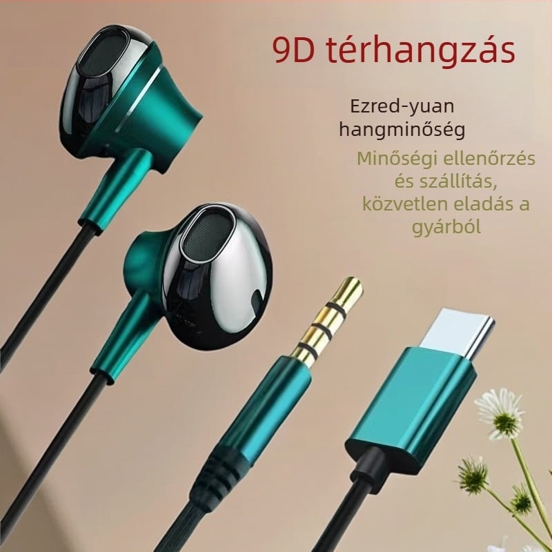 Vezetékes, fülbe illeszkedő fejhallgató beépített mikrofonnal és erőteljes basszussal, 14,2 mm meghajtók, fém ház, 3,5 mm-es jack